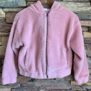 Zara Pink Shearling Hoodie Teddy Bear Fluffy Jacket Size 13